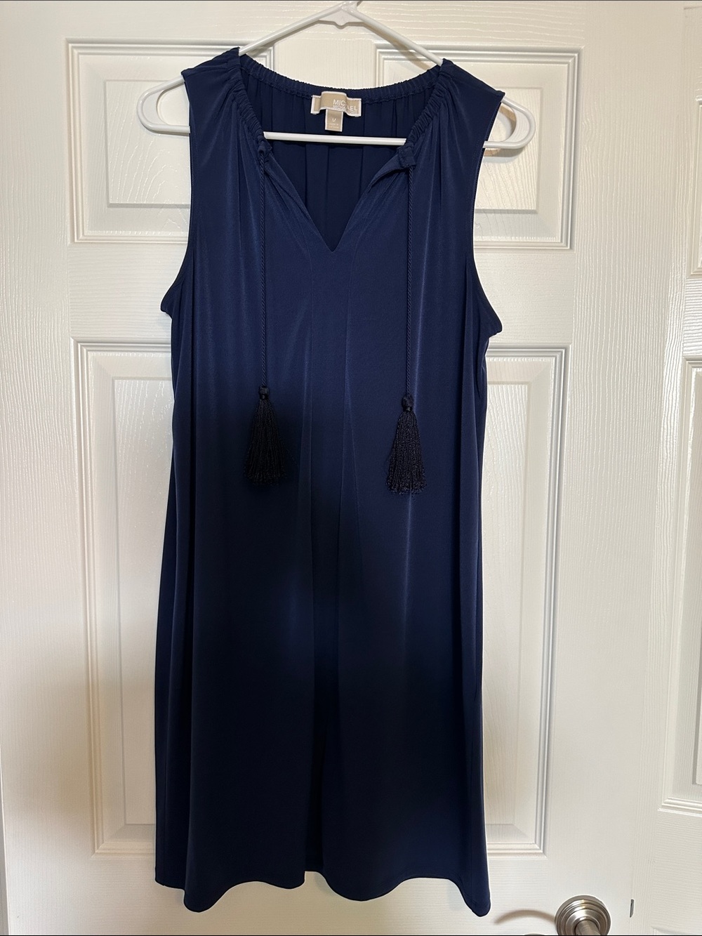 Michael Kors Navy Sleeveless Tassel V-Neck Dress